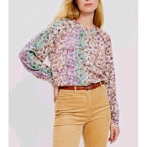 LOFT Paisley‎ Patchwork Blouse M Herringbone Boho Floral Peasant Top
